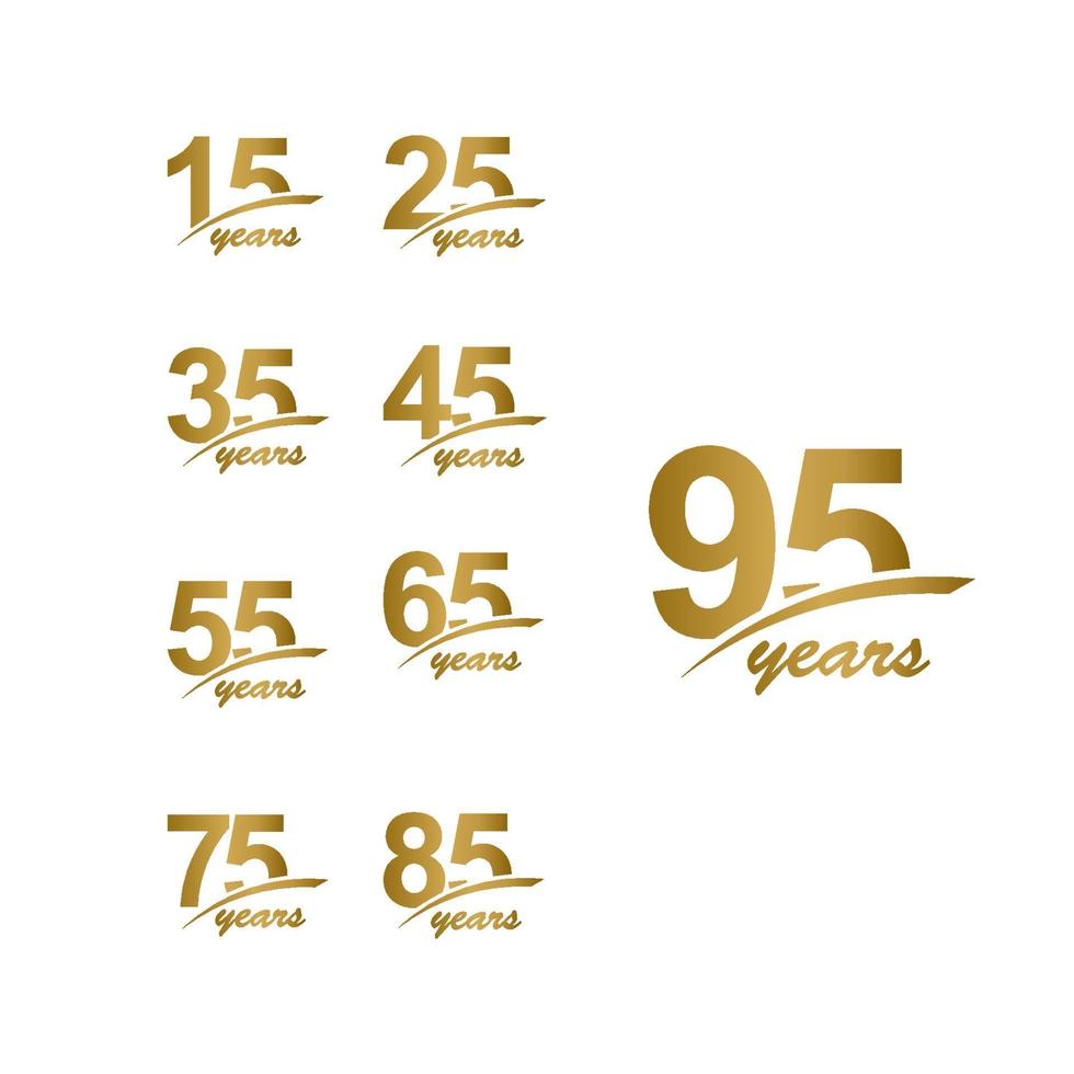 95 Jahre Jubiläum elegante Goldlinie Feier Set Vektor Vorlage Design Illustration