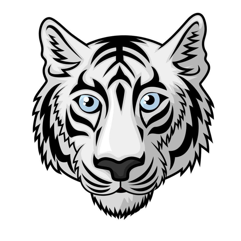 Weiß Tiger Kopf Maskottchen Mannschaft Sport Karikatur, Vektor Illustration