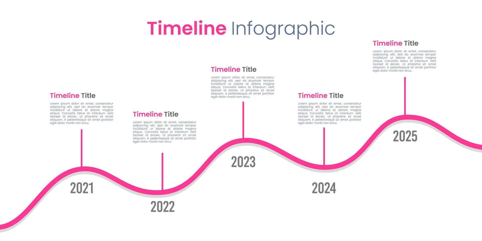 linje Diagram tidslinje företag 5 år. de Rapportera, presentation, data, milstolpe, och infografik. vektor illustration.