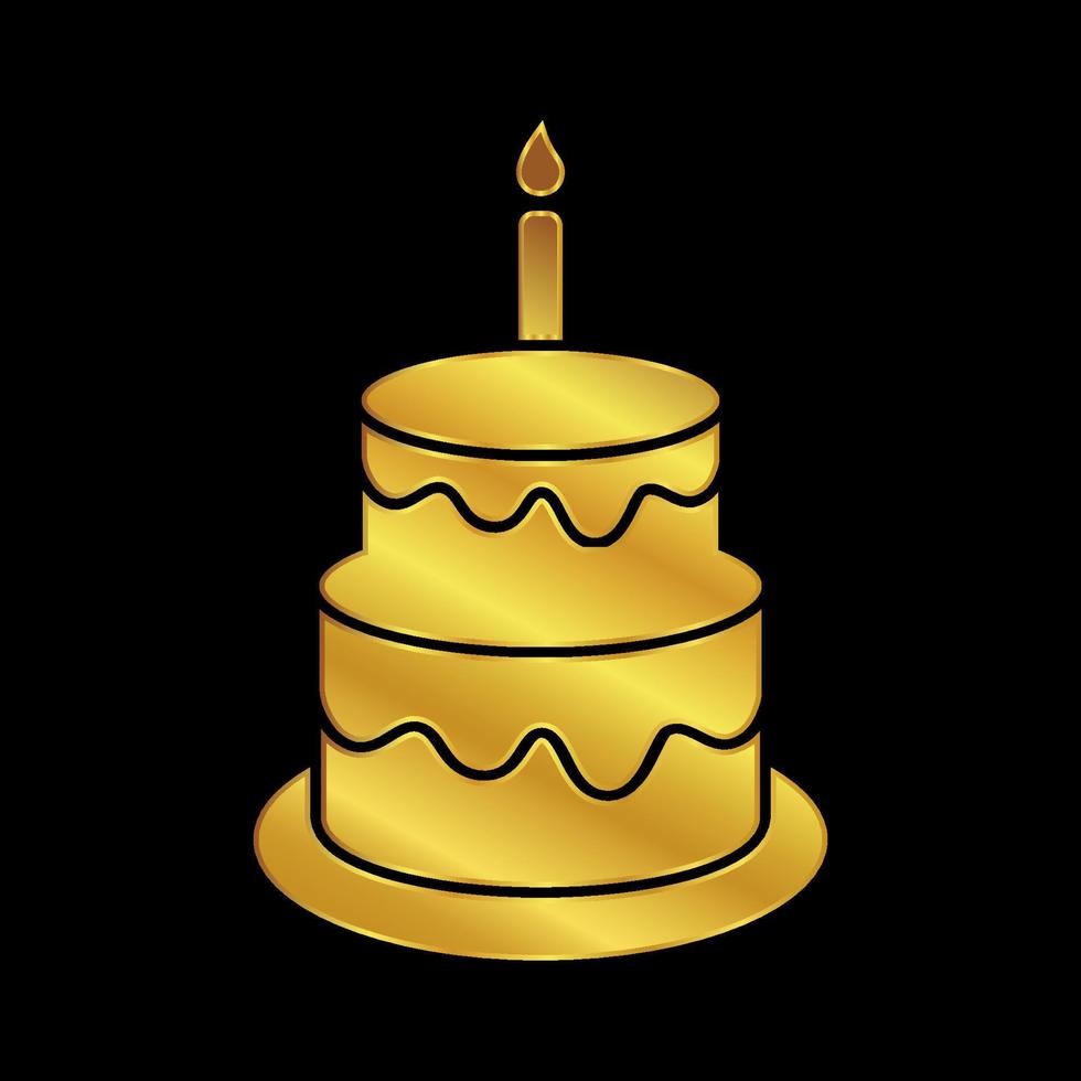 födelsedag kaka ikon i guld färgad vektor
