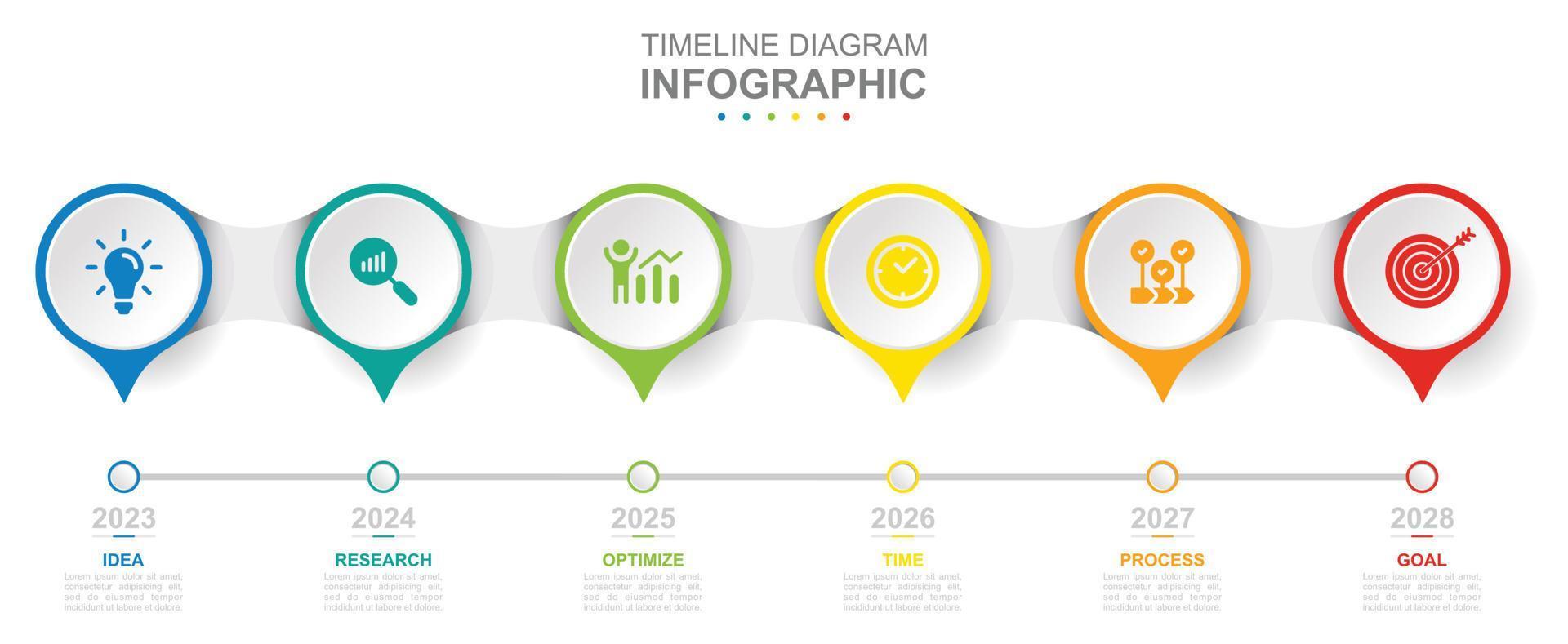 infographic företag mall. 6 steg modern tidslinje diagram kalender med cirkel och ämnen. begrepp presentation. vektor