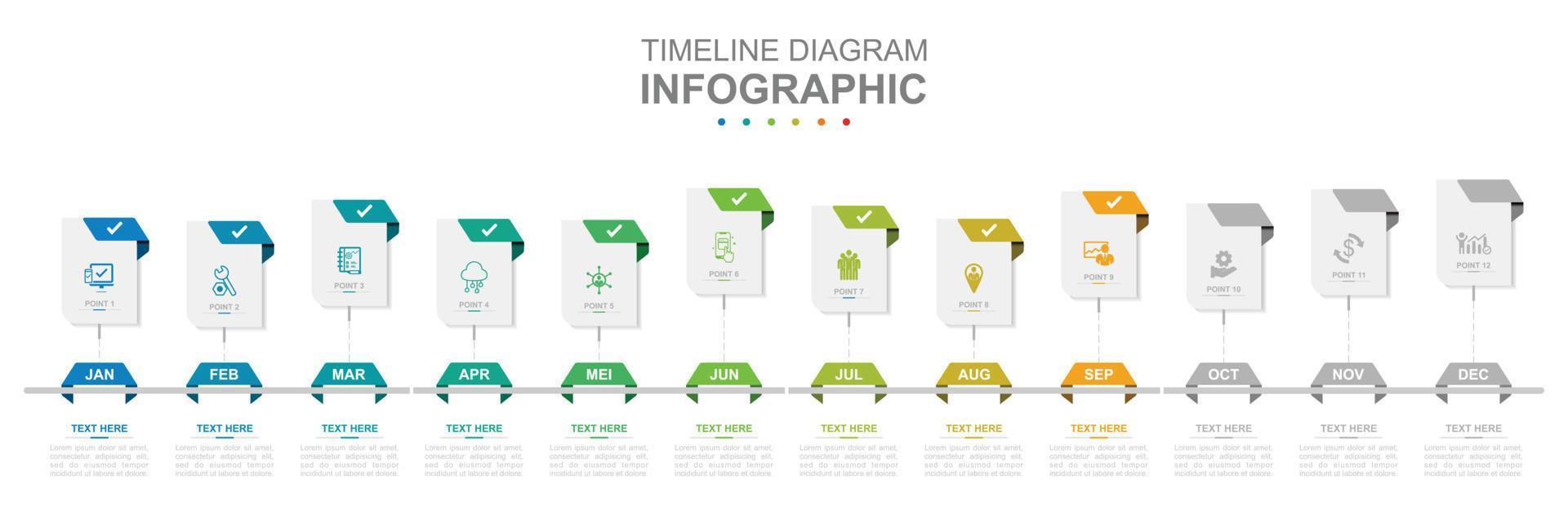 Infografik Geschäft Vorlage. 12 Monate modern Zeitleiste Roadmap Diagramm Kalender. Konzept Präsentation. vektor