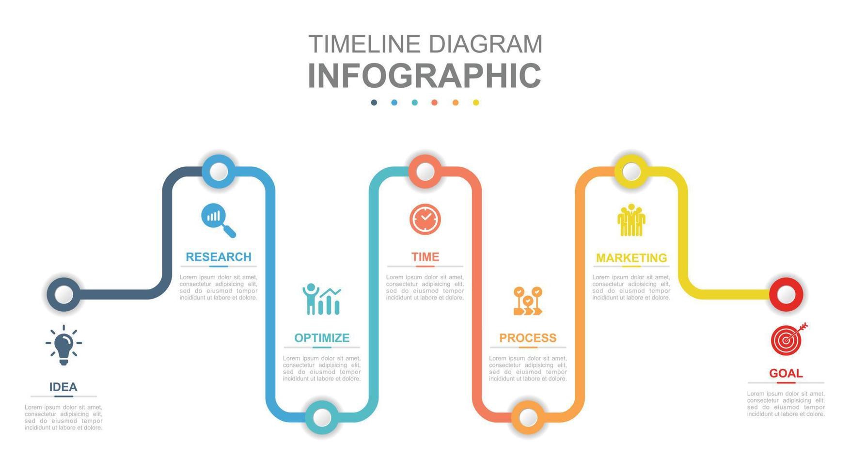 Infografik Geschäft Vorlage. 5 Schritte modern Zeitleiste Diagramm mit Linie Graph. Konzept Präsentation. vektor