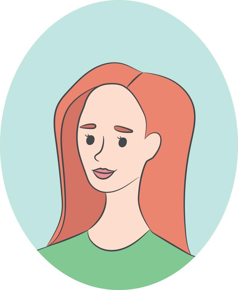 Porträt von ein jung Frau im skizzieren Stil. Hand gezeichnet Kunst von ein Mädchen mit rot Haar. lächelnd Mädchen Gesicht. geeignet zum Benutzerbild. vektor