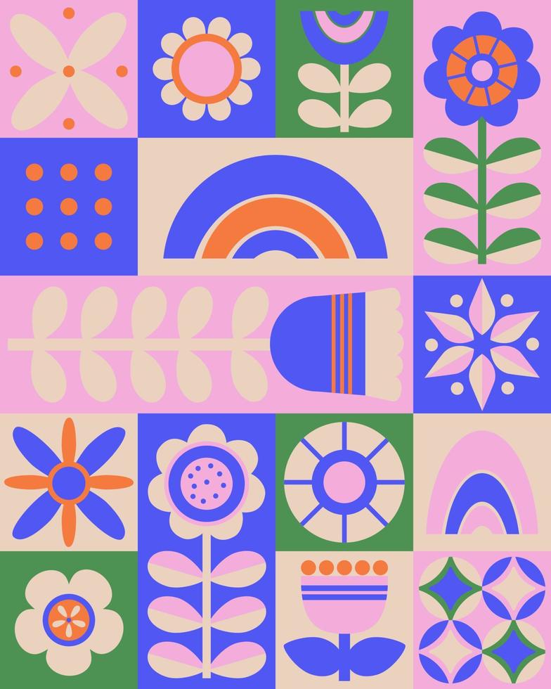 modern abstrakt geometrisk bakgrund. minimalistisk färgrik mönster bricka design. vektor illustration. uppsättning blomma, siffror, teckning, element och formulär. hand dragen stil.