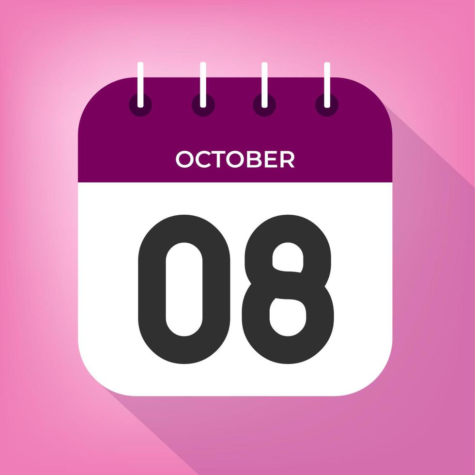 oktober dag 8. siffra åtta på en vit papper med lila Färg gräns på en rosa bakgrund vektor. vektor