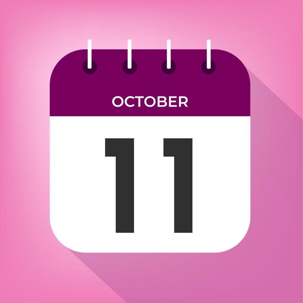 Oktober Tag 11. Nummer elf auf ein Weiß Papier mit lila Farbe Rand auf ein Rosa Hintergrund Vektor. vektor