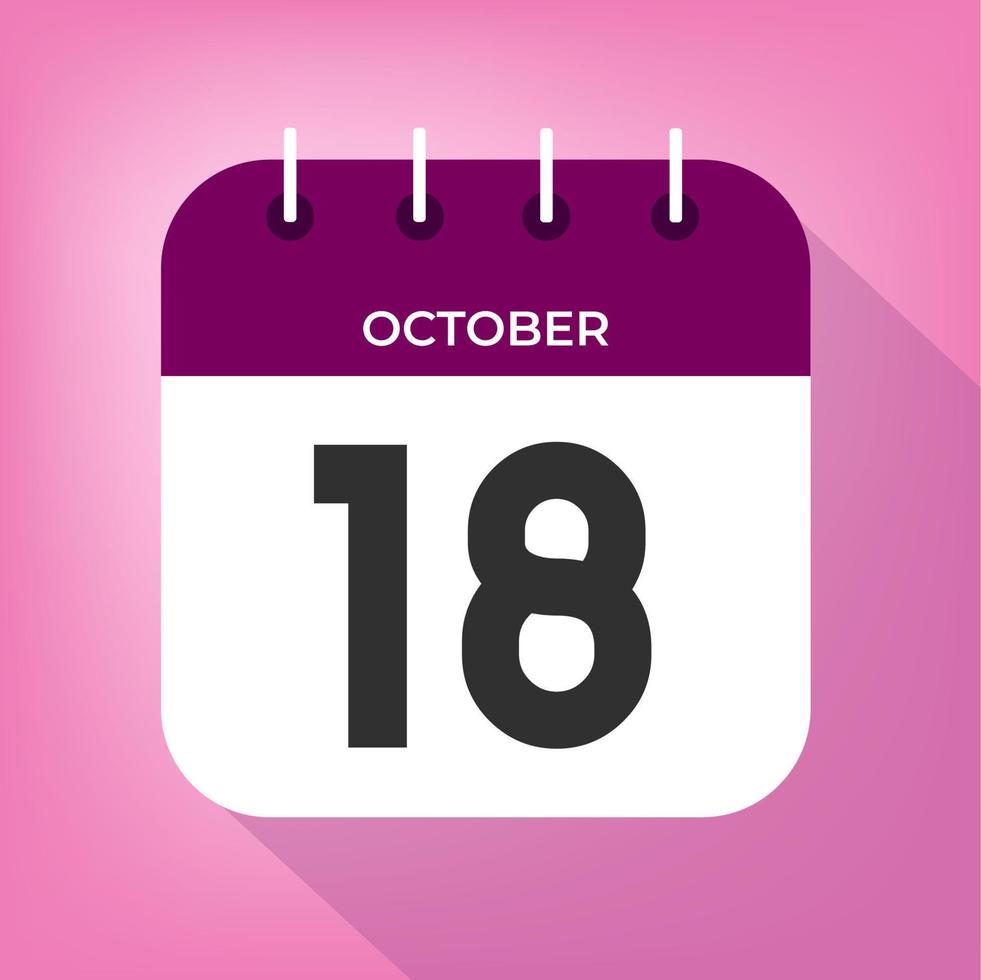 Oktober Tag 18. Nummer achtzehn auf ein Weiß Papier mit lila Farbe Rand auf ein Rosa Hintergrund Vektor. vektor