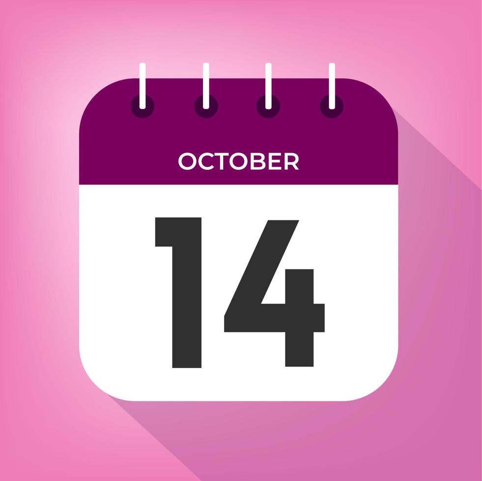 oktober dag 14. siffra fjorton på en vit papper med lila Färg gräns på en rosa bakgrund vektor. vektor