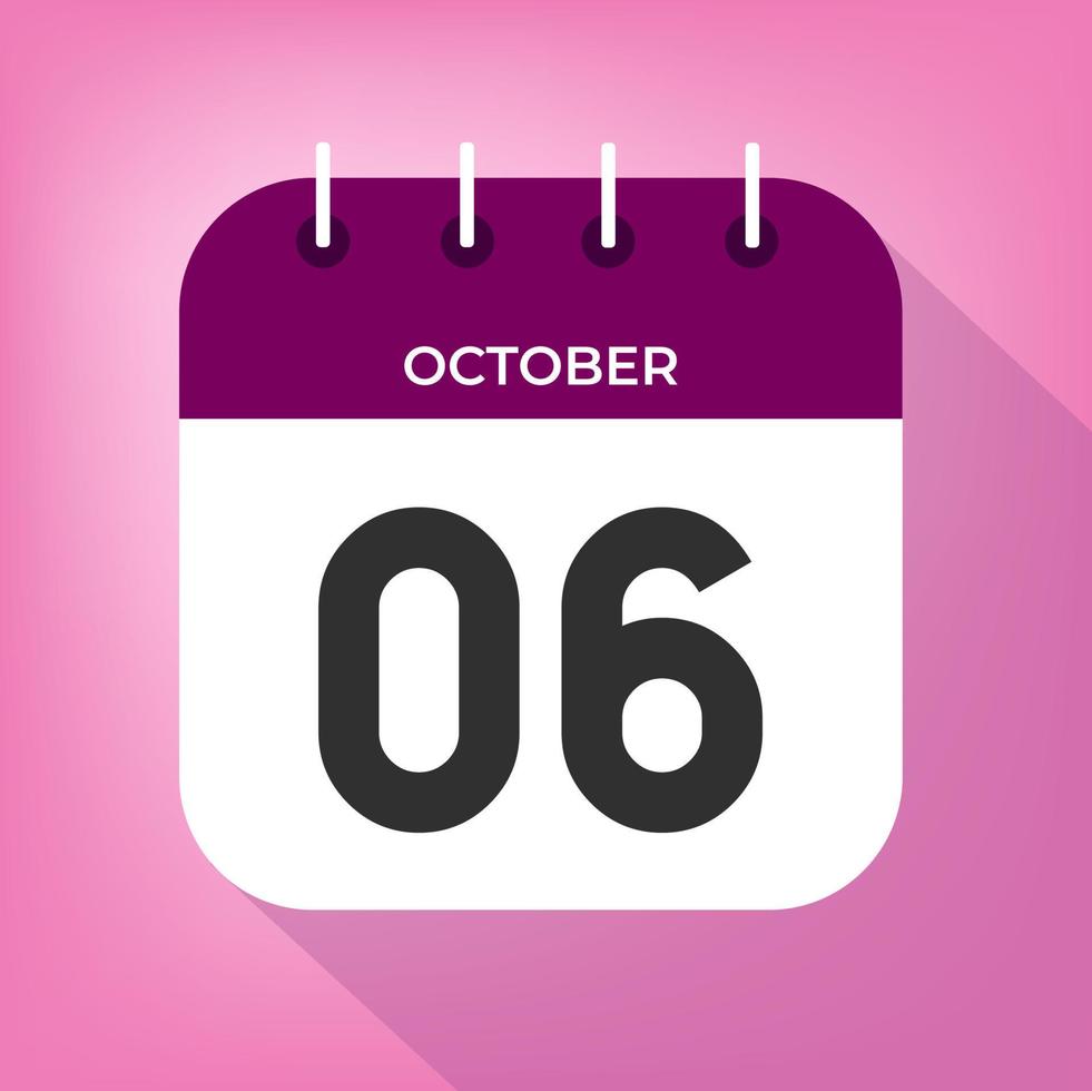 Oktober Tag 6. Nummer sechs auf ein Weiß Papier mit lila Farbe Rand auf ein Rosa Hintergrund Vektor. vektor