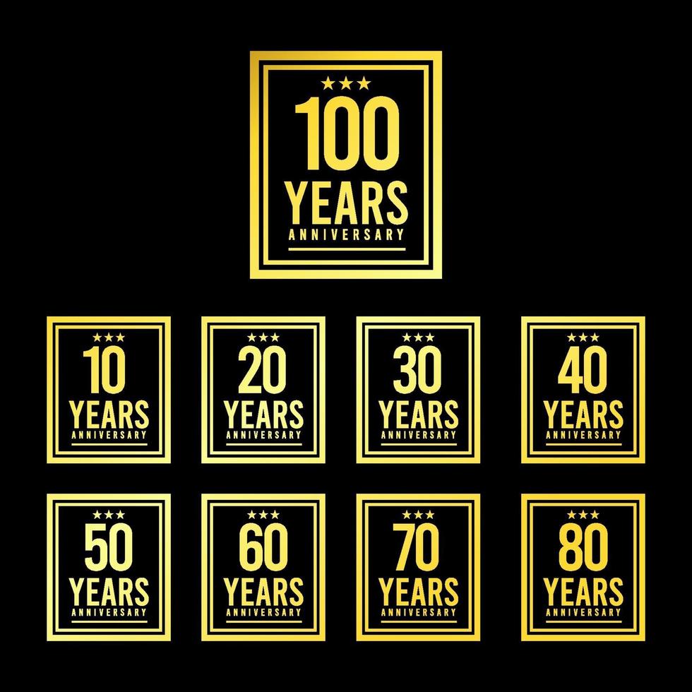 100 år årsdag guld fyrkantig uppsättning design logo vektor mall mall