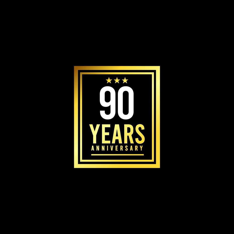 90 Jahre Jubiläum Goldquadrat Design Logo Vektor Vorlage Illustration
