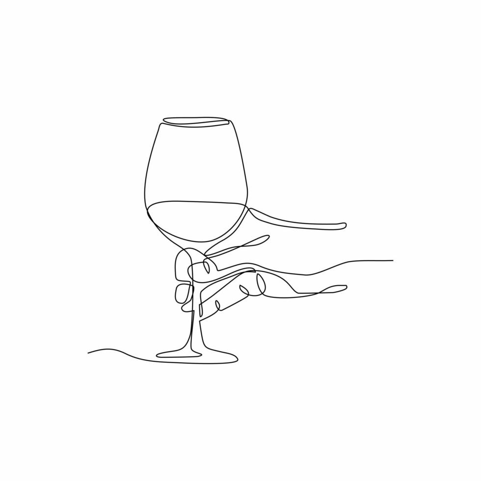 dra ett kontinuerlig linje. hand innehav med vin glas. vektor illustration