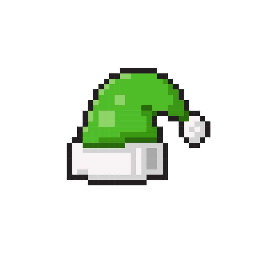 grön santa hatt i pixel konst stil vektor