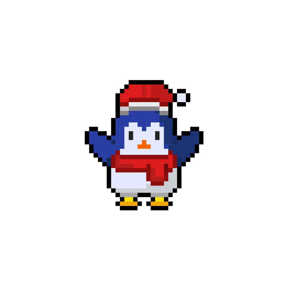 Pinguin tragen Santa Hut im Pixel Kunst Stil vektor