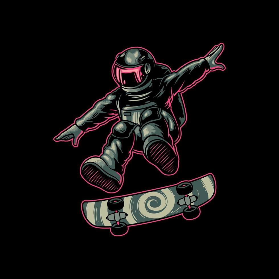 Astronauten-Zeichentrickfigur, die Skateboard spielt vektor