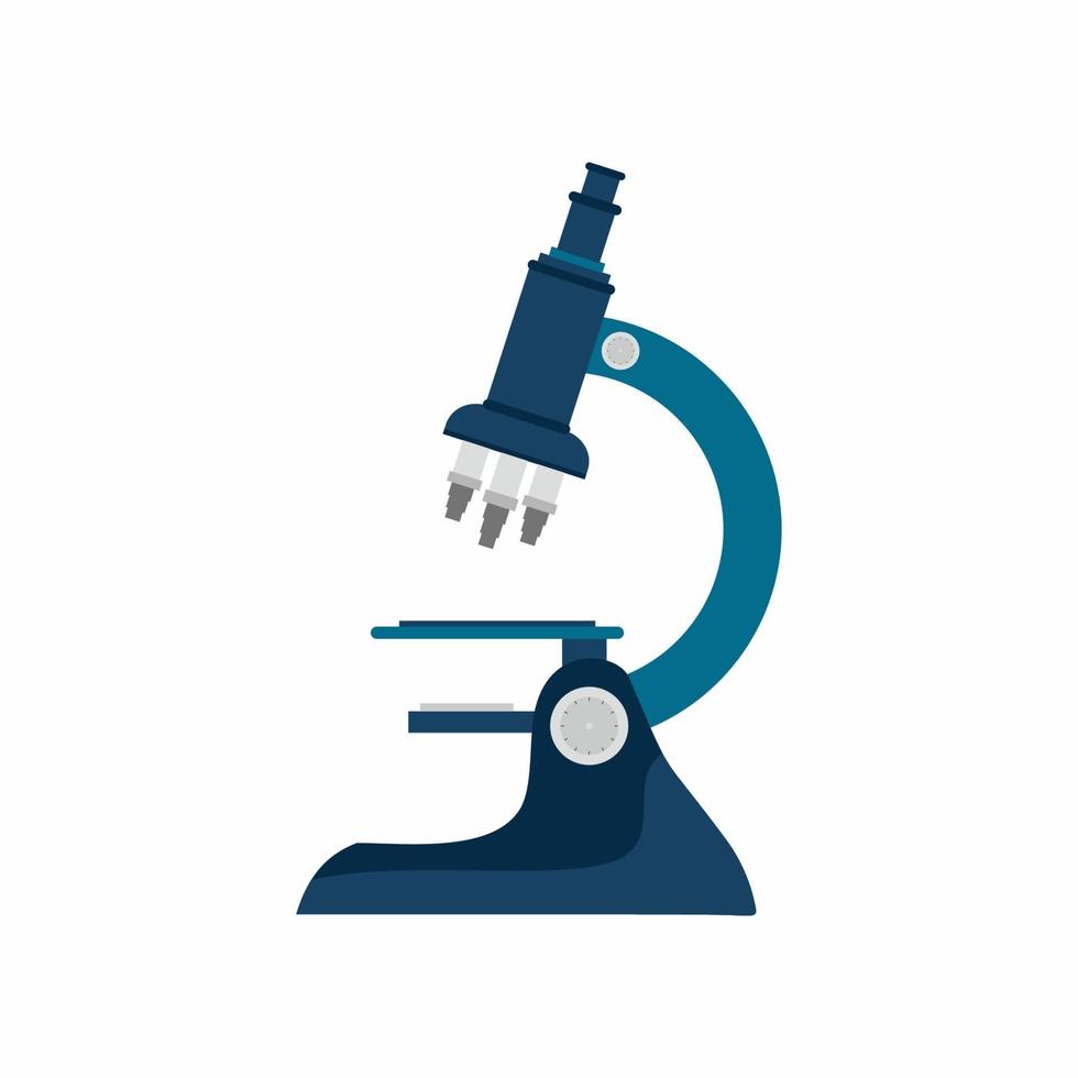 flache Art des Vektors der Mikroskopikonen. Abstraktes Design des Chemielabors mit Ausrüstung lokalisiert auf weißem Hintergrund. Konzept der wissenschaftlichen Forschung, Laborausstattung und optischen Werkzeug vektor