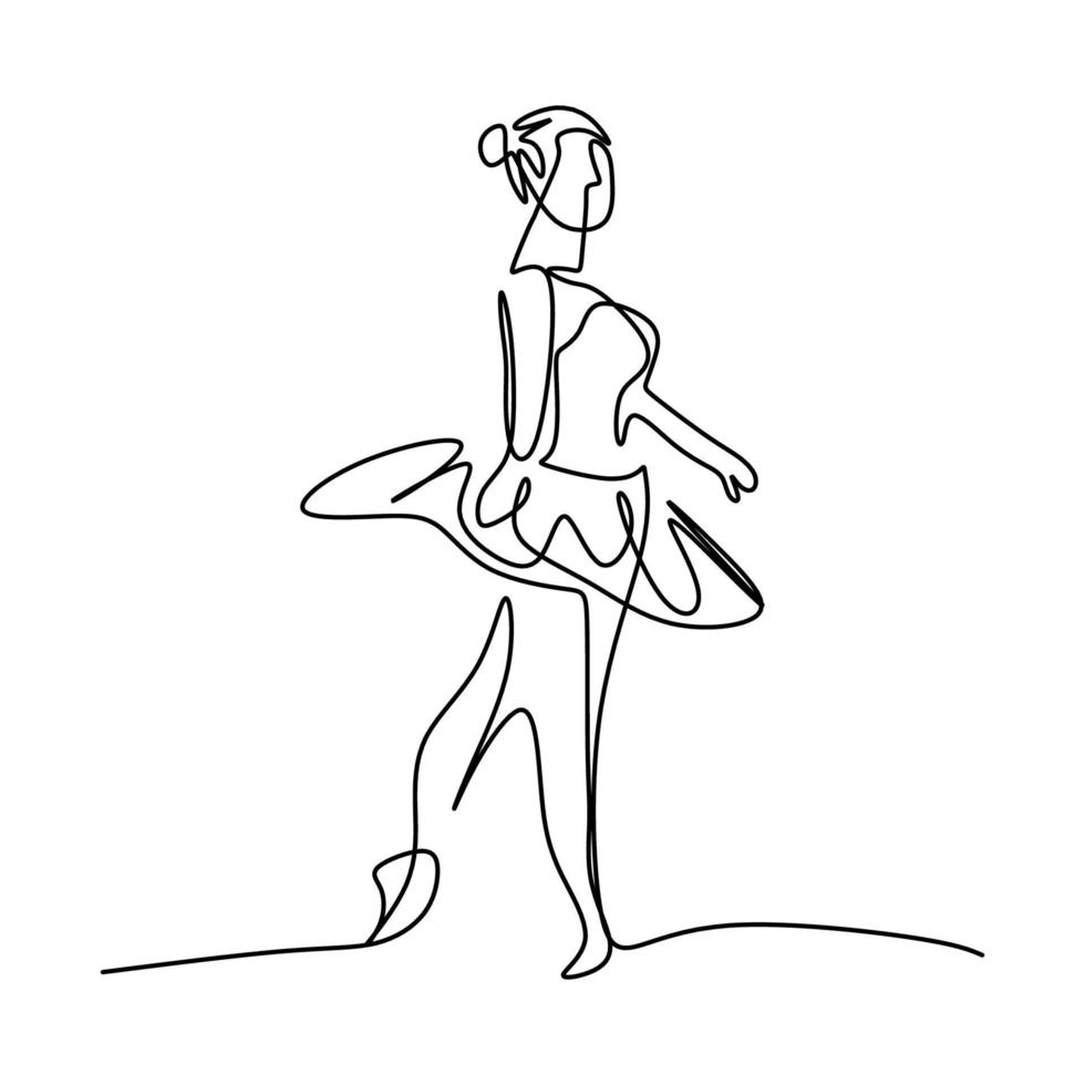 en enda linje ritning vacker kvinna ballerina. vacker balettdansös show dans rörelse stil. karaktär kvinnlig dans på scenen. skönhet minimalistisk dansare koncept logotyp. vektor illustration