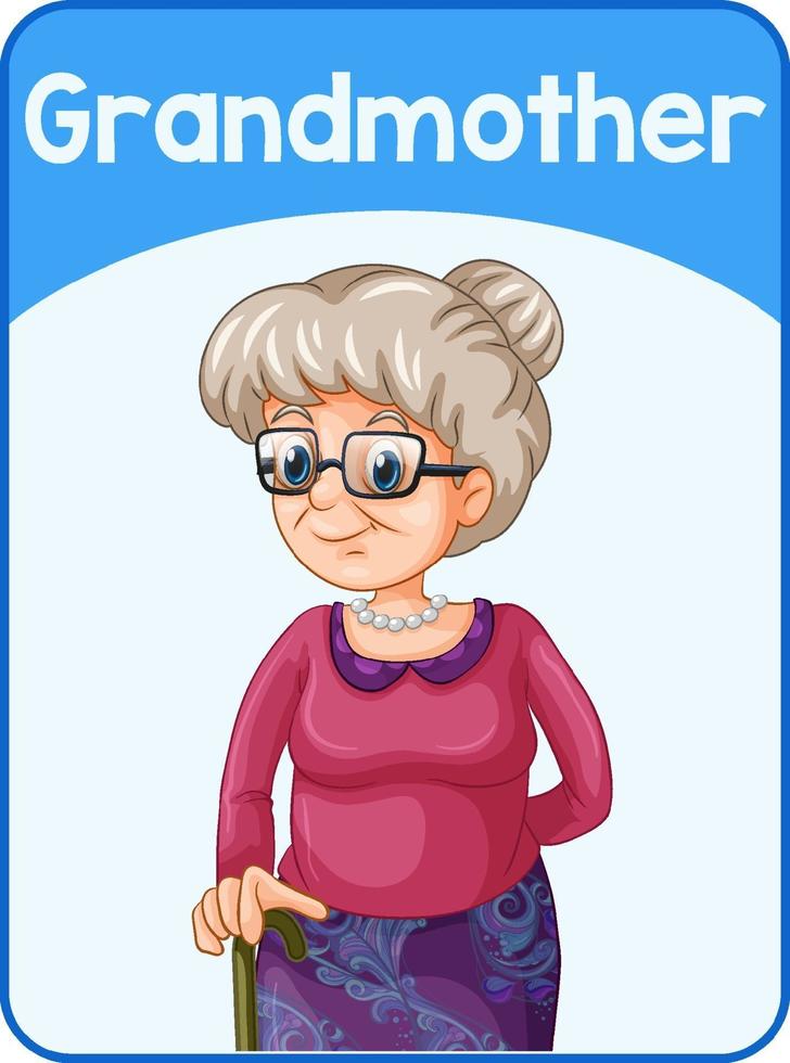 pädagogische englische Wortkarte der Großmutter vektor