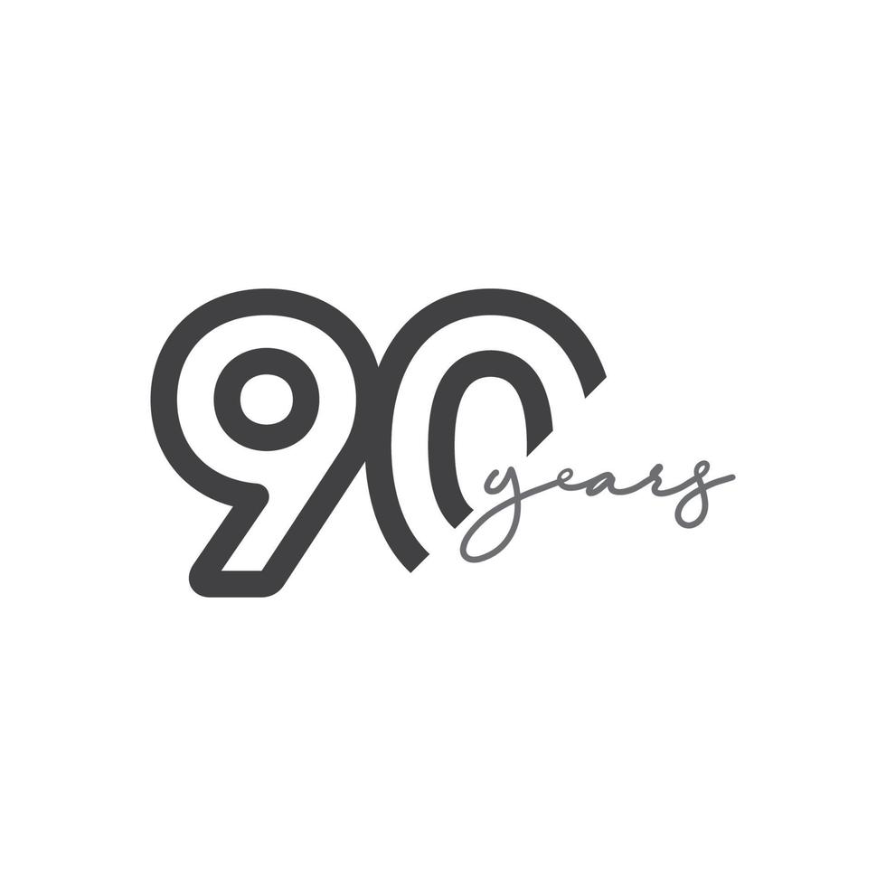 90 Jahre Jubiläumsfeier Nummer Vektor Vorlage Design Illustration Logo Symbol