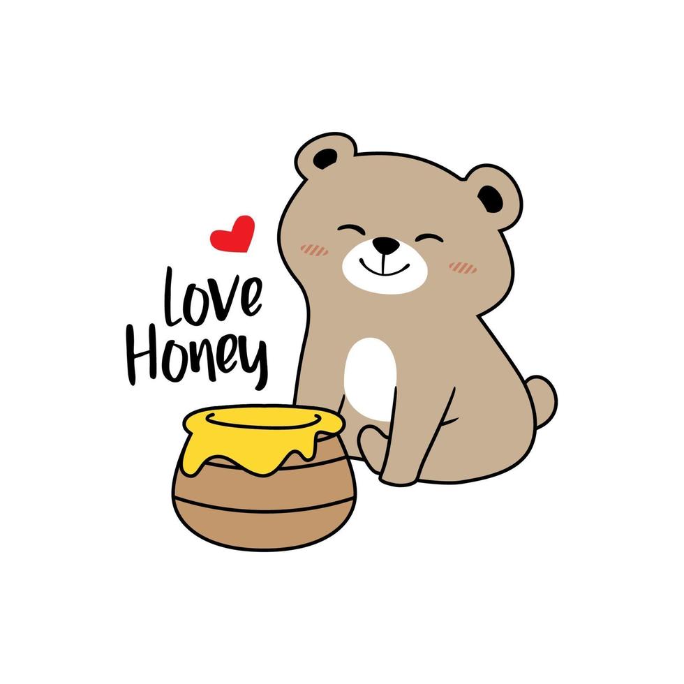 söt nallebjörn honung tecknad illustration isolerad på vit bakgrund vektor