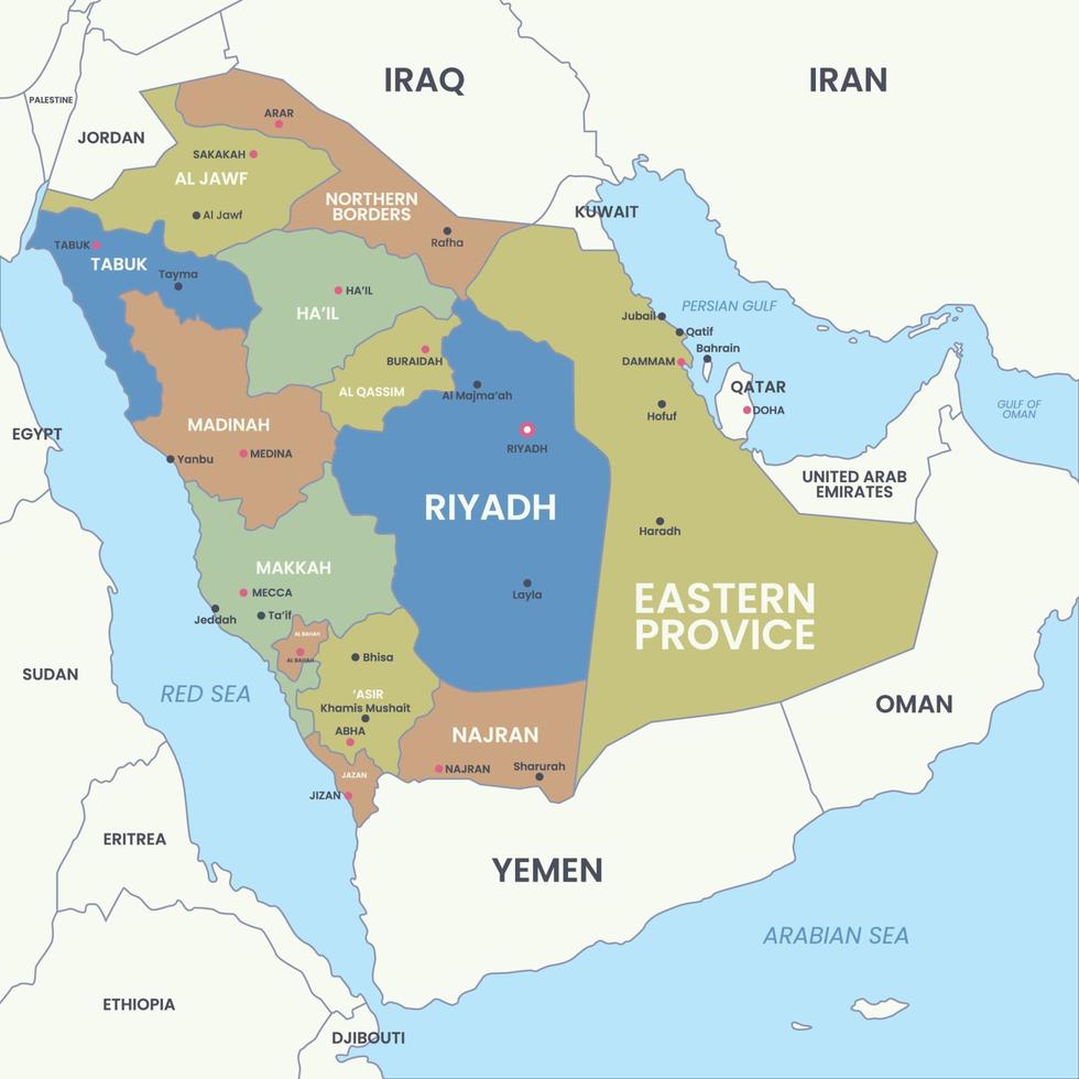Saudi Arabien detailliert Karte mit Umgebung Grenzen vektor