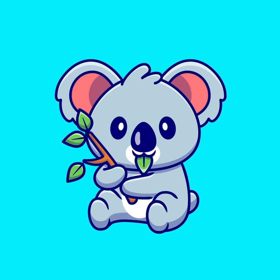 söt koala äta löv tecknad vektor ikonillustration. djur natur ikon koncept isolerade premium vektor. platt tecknad stil