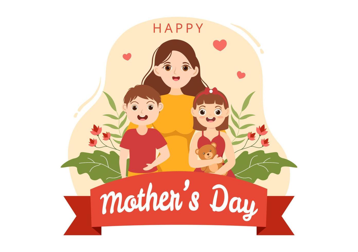 glücklich Mutter Tag auf kann 14 Illustration mit Zuneigung zum Baby und Kinder im eben Karikatur Hand gezeichnet zum Netz Banner oder Landung Seite Vorlagen vektor