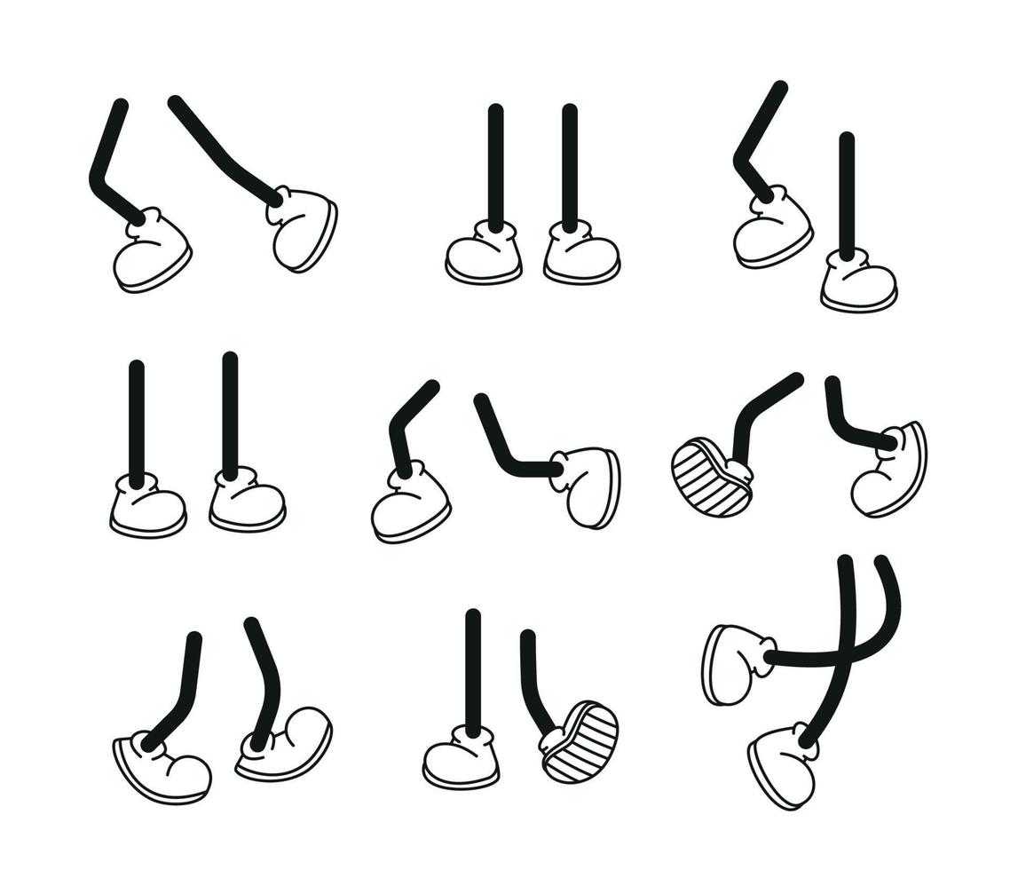 Karikatur Vektor Gehen Füße im Sportschuhe oder Turnschuhe auf Stock Beine im verschiedene Positionen