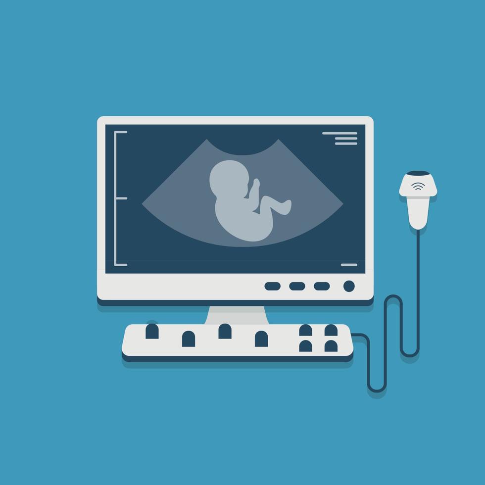 Ultraschall Scan Maschine. Krankenhaus Untersuchung Zimmer Ausrüstung isoliert auf Weiß Hintergrund vektor