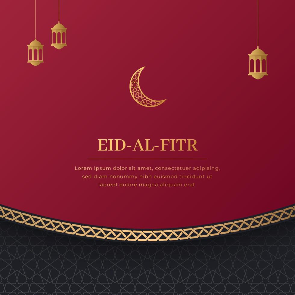 eid-al-fitr islamic arabicum svart och röd lyx bakgrund med geometrisk mönster och grekisk gräns vektor