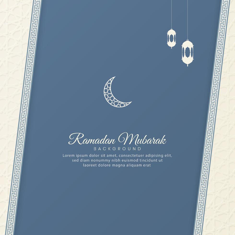 Ramadan kareem islamisch Arabisch Weiß und Blau Hintergrund mit geometrisch Muster und schön Laternen vektor