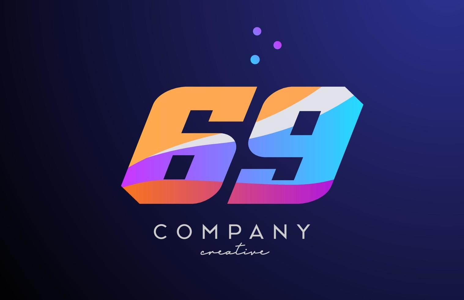 färgad siffra 69 logotyp ikon med prickar. gul blå rosa mall design för en företag och affärer vektor