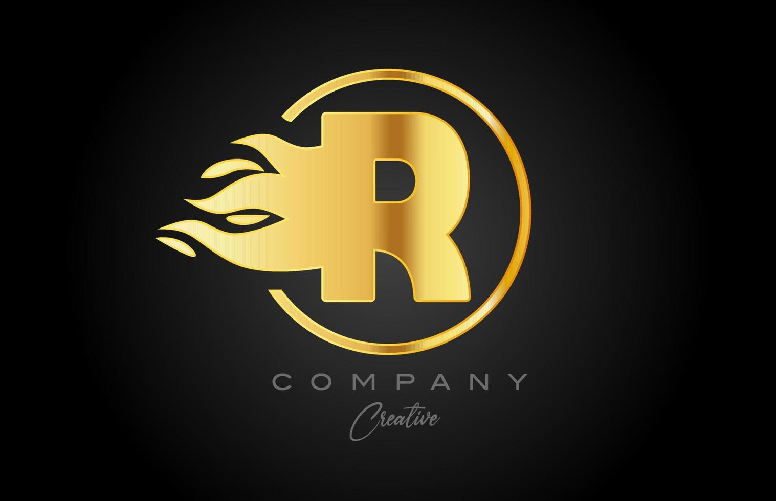 Gold golden r Alphabet Brief Symbol zum korporativ mit Flammen. Feuer Design geeignet zum ein Geschäft Logo vektor