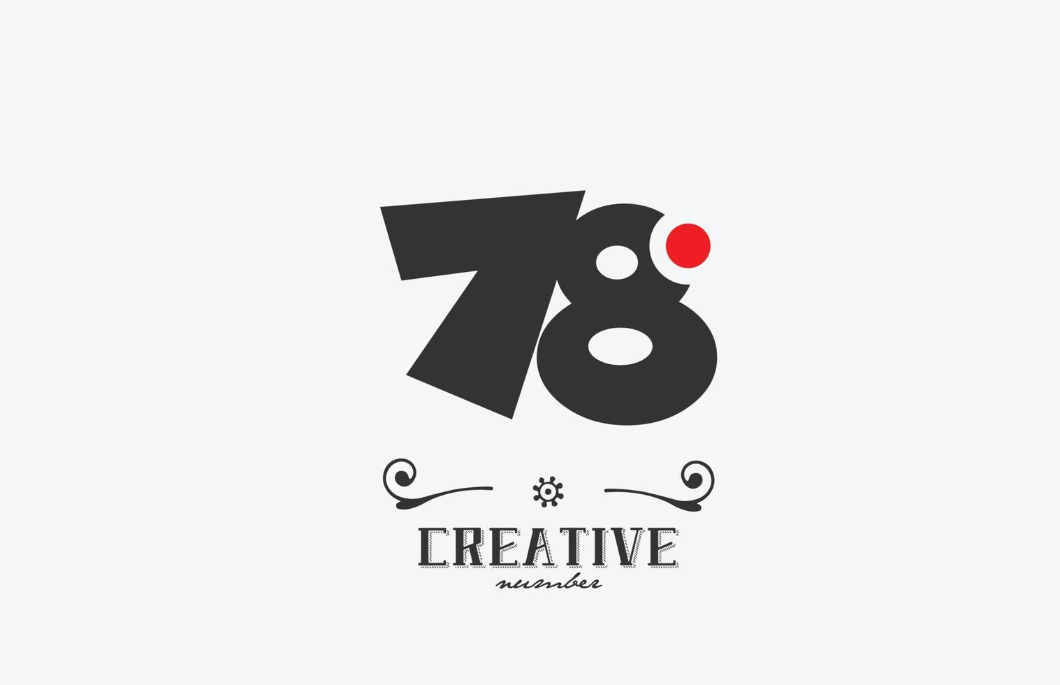 grå 78 siffra logotyp ikon design med röd punkt. kreativ mall för företag och företag vektor