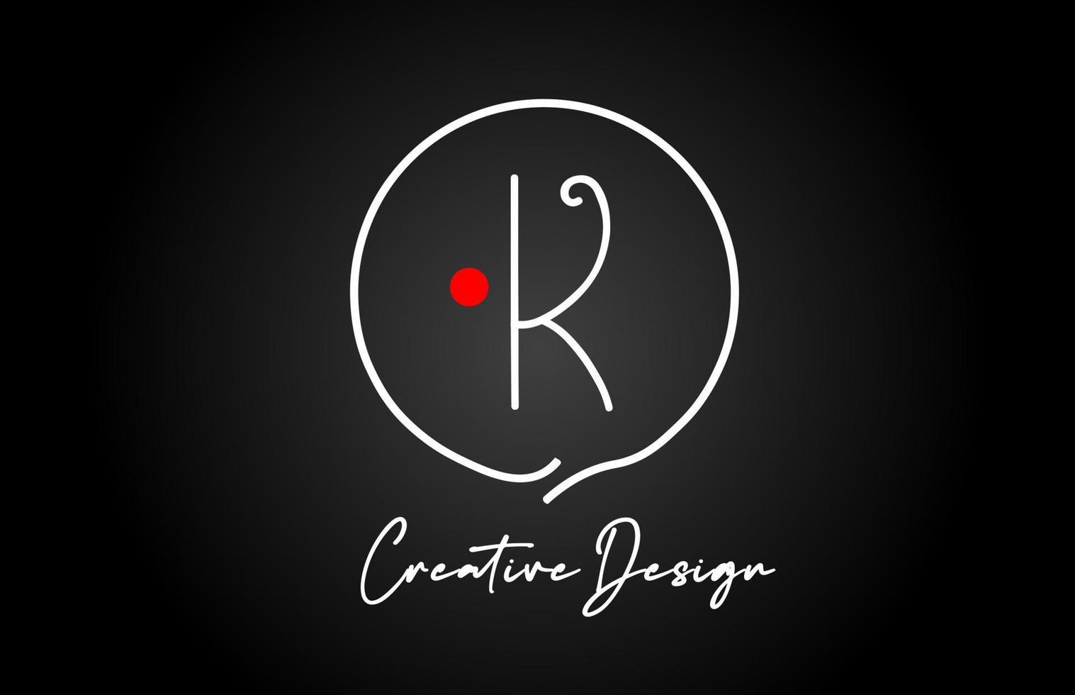 k alfabet brev logotyp ikon design med linje röd punkt och årgång stil. svart och vit kreativ mall för företag och företag vektor