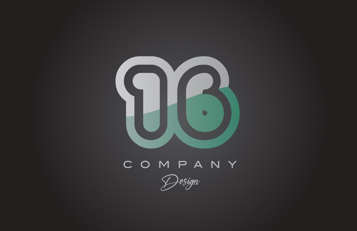 16 grön grå siffra logotyp ikon design. kreativ mall för företag och företag vektor