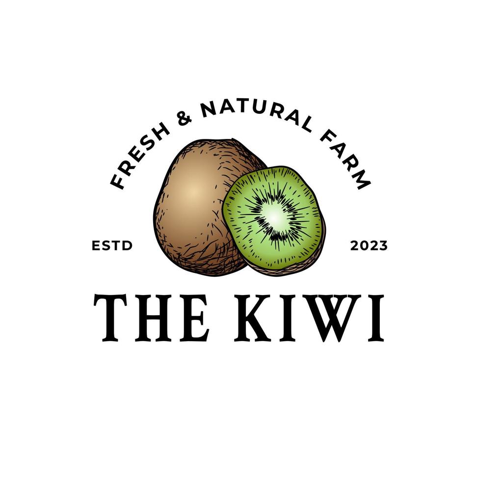 Kiwi Obst Logo. Hand gezeichnet Aquarell malen. Vektor Illustration