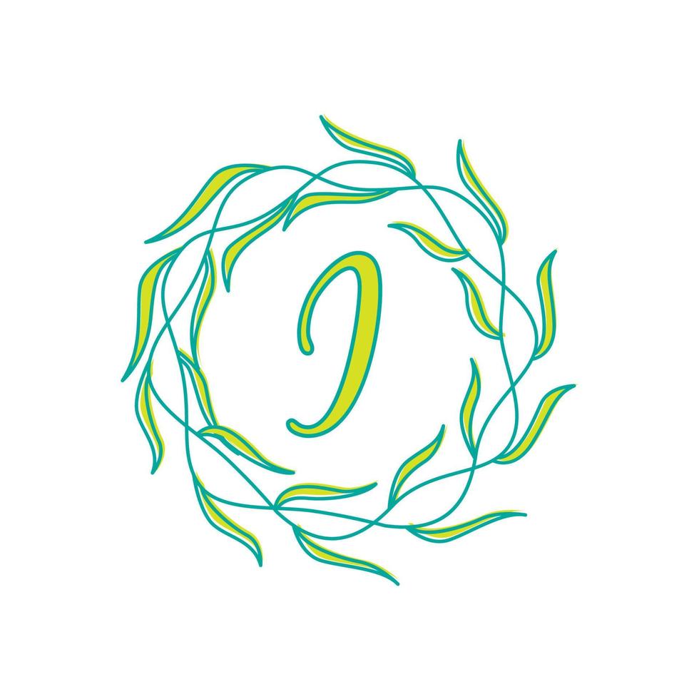 brev jag med cirkulär grön blad logotyp vektor ikon symbol illustration design mall