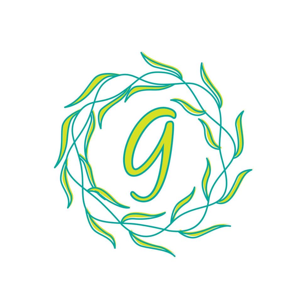 brev g med cirkulär grön blad logotyp vektor ikon symbol illustration design mall