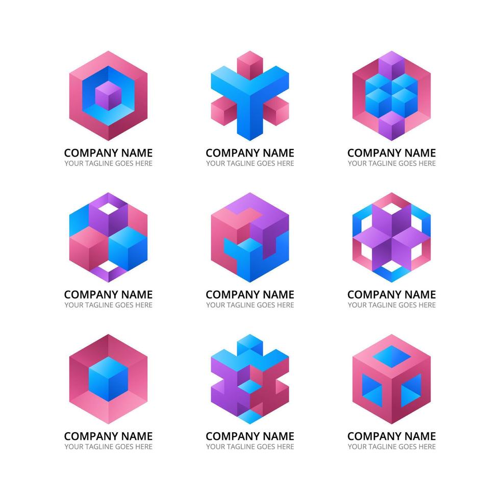 3d logotyp geometrisk form logotyp samling vektor