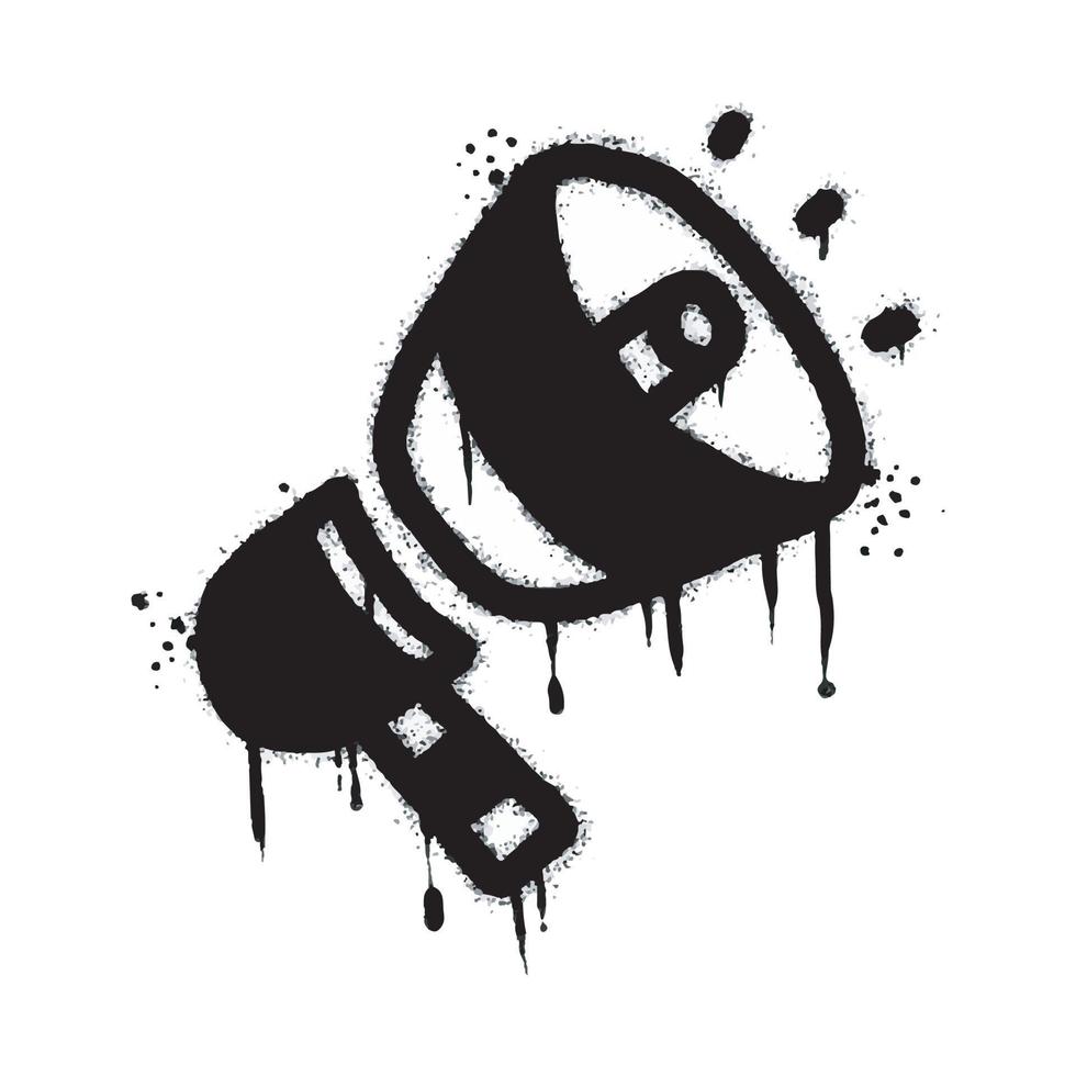 spray målad graffiti megafon ikon sprutas isolerat med en vit bakgrund. graffiti megafon med över spray i svart över vit. vektor illustration.