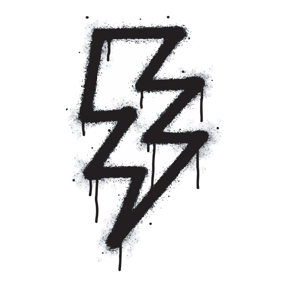 spray målad graffiti elektrisk blixt- bult symbol sprutas isolerat med en vit bakgrund. graffiti elektrisk blixt- bult ikon med över spray i svart över vit. vektor illustration.