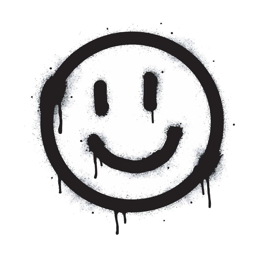 spray målad graffiti leende ansikte uttryckssymbol isolerat på vit bakgrund. vektor illustration.