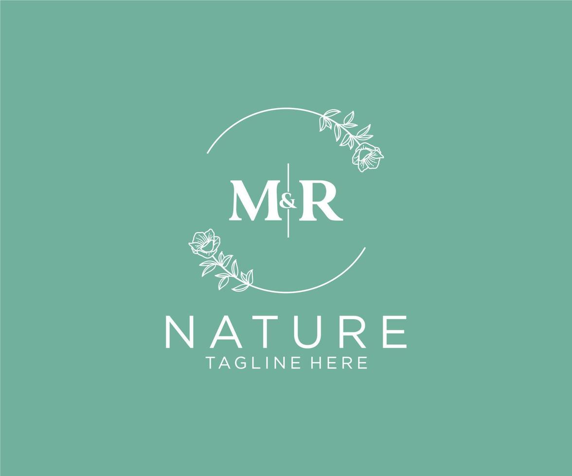 första herr brev botanisk feminin logotyp mall blommig, redigerbar förhandsgjord monoline logotyp lämplig, lyx feminin bröllop varumärke, företags. vektor