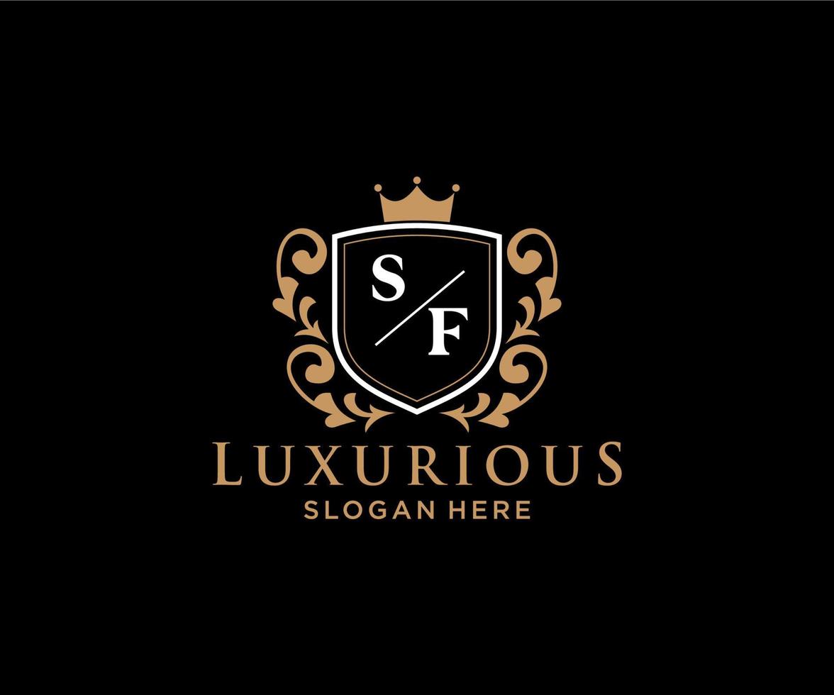 Royal Luxury Logo-Vorlage mit anfänglichem sf-Buchstaben in Vektorgrafiken für Restaurant, Lizenzgebühren, Boutique, Café, Hotel, Heraldik, Schmuck, Mode und andere Vektorillustrationen. vektor