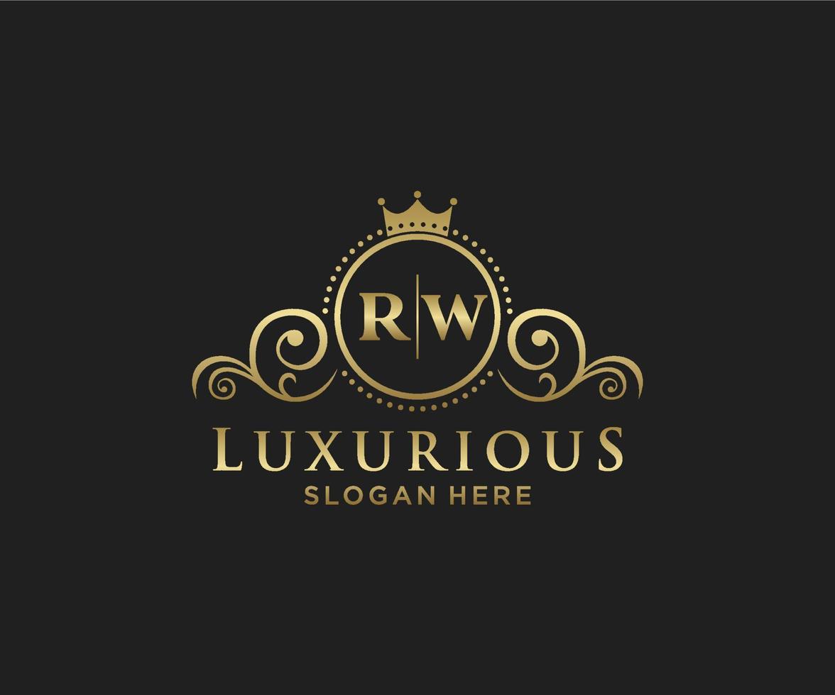 Royal Luxury Logo-Vorlage mit anfänglichem rw-Buchstaben in Vektorgrafiken für Restaurant, Lizenzgebühren, Boutique, Café, Hotel, Heraldik, Schmuck, Mode und andere Vektorillustrationen. vektor