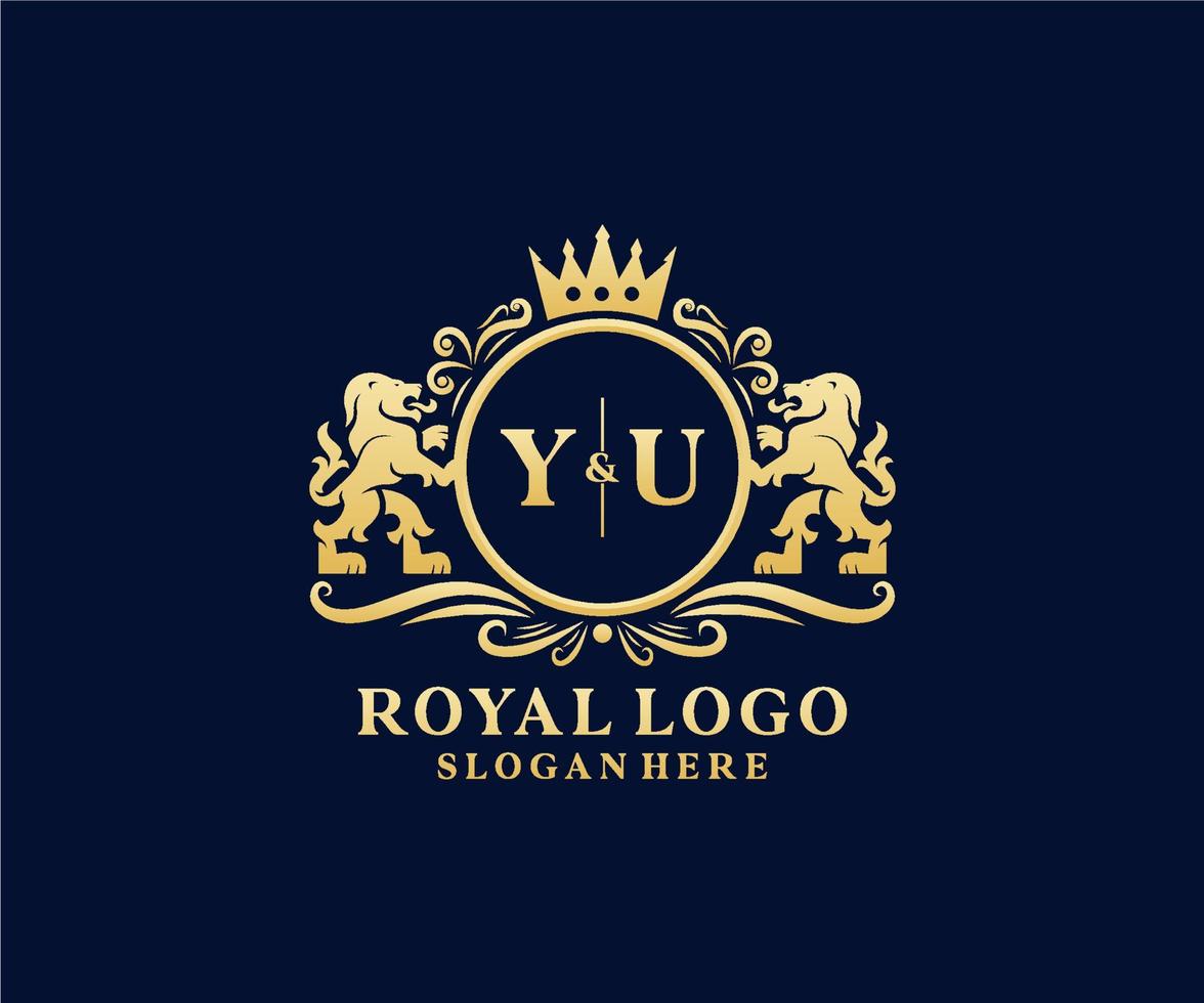 första du brev lejon kunglig lyx logotyp mall i vektor konst för restaurang, kungligheter, boutique, Kafé, hotell, heraldisk, Smycken, mode och Övrig vektor illustration.