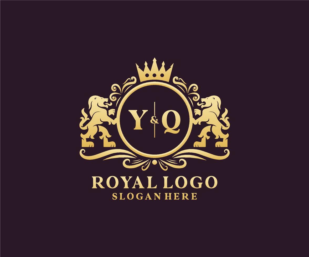 första yq brev lejon kunglig lyx logotyp mall i vektor konst för restaurang, kungligheter, boutique, Kafé, hotell, heraldisk, Smycken, mode och Övrig vektor illustration.