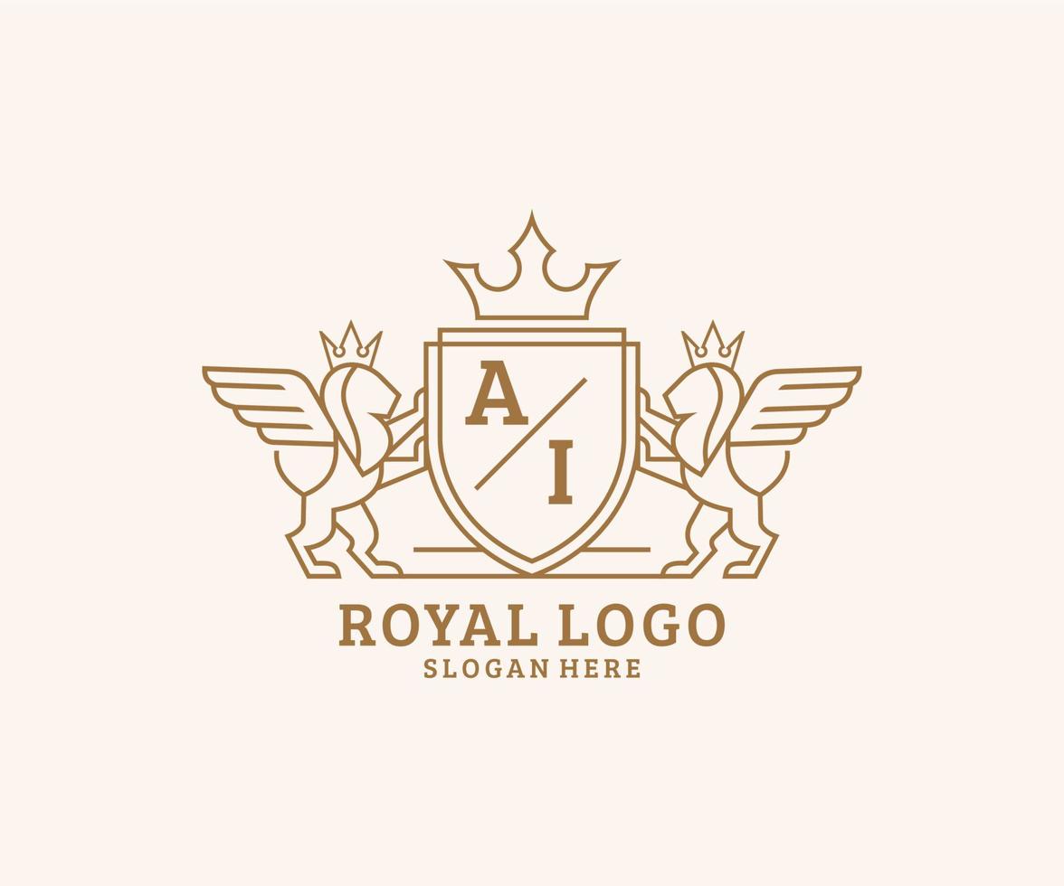 Initiale ein Brief Löwe königlich Luxus heraldisch, Wappen Logo Vorlage im Vektor Kunst zum Restaurant, Königtum, Boutique, Cafe, Hotel, heraldisch, Schmuck, Mode und andere Vektor Illustration.